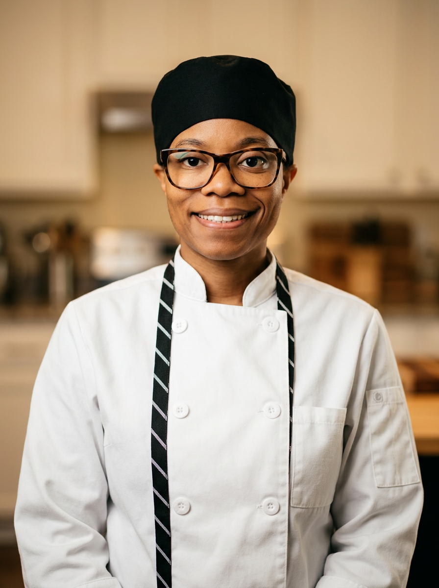 Chef Bever-leigh Holloway, professional portrait in chef whites